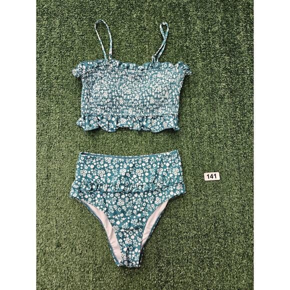 NWOT Mooslover Teal High Waisted Bandeau Bikini Two Piece Swimsuit, Women's M - Picture 1 of 7